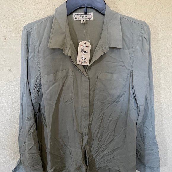 Hippie Rose Button Down Shirt Woman's M Medium NWT Green Long Sleeve - Picture 1 of 3